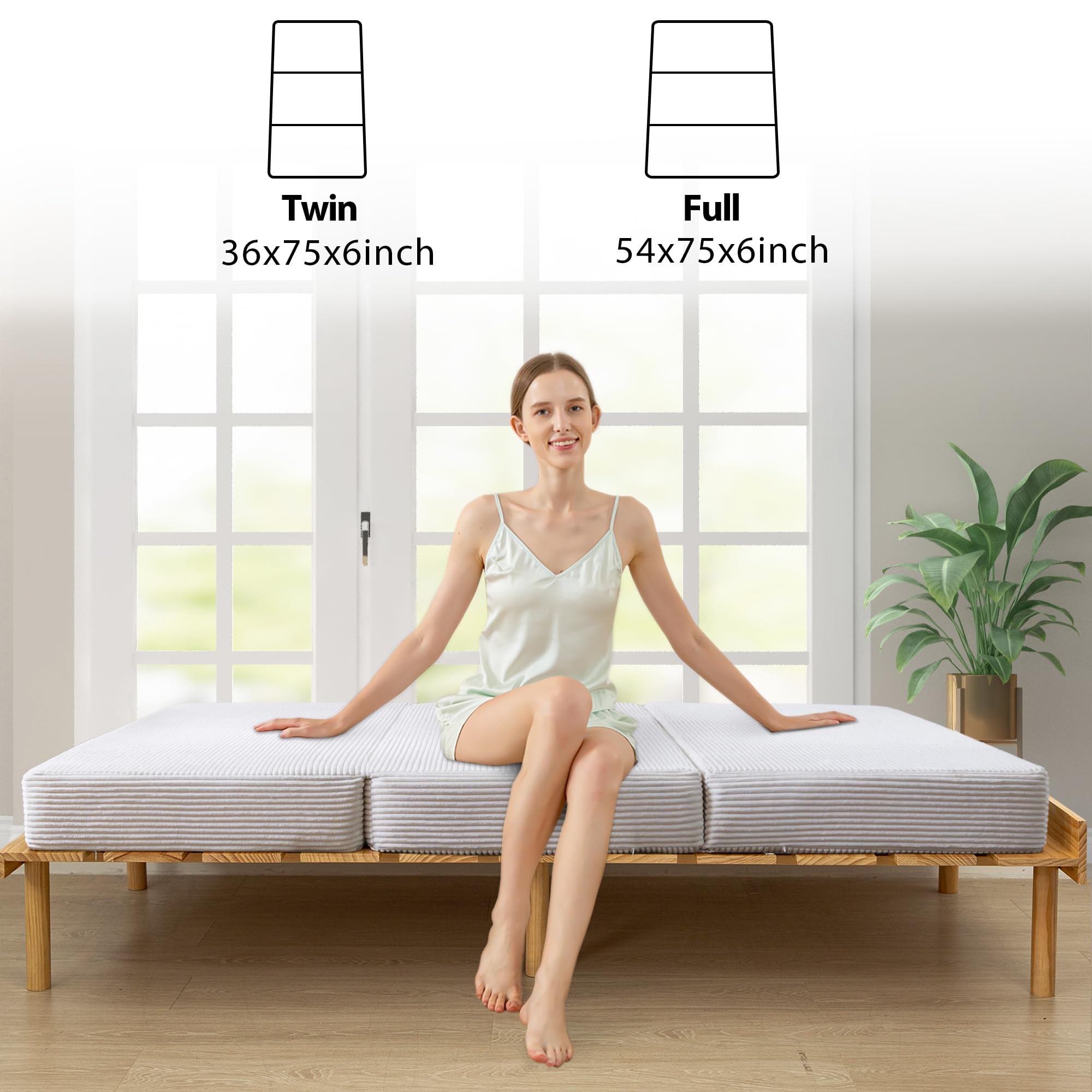MAXYOYO Folding Corduroy Mattress, 3-Way Folding Mattress, 10 cm Thick, Foldable Guest Mattress with Removable & Washable Cover
