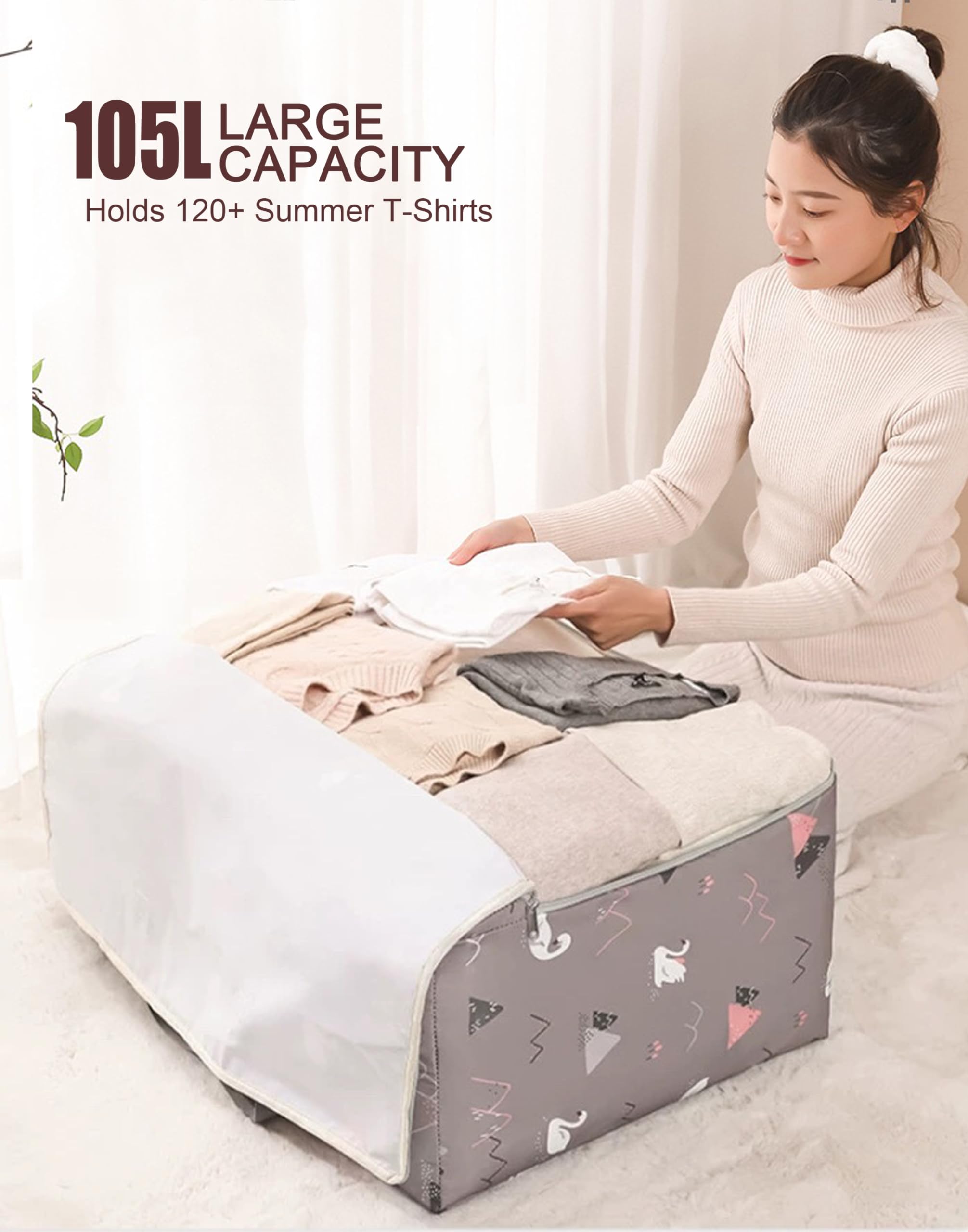 105L Large Storage Bag,Thicken Oxford Moving Bag Underbed Storage King Size with Zip Waterproof Moisture Proof for Clothes,Bedding,Pillows,Blankets