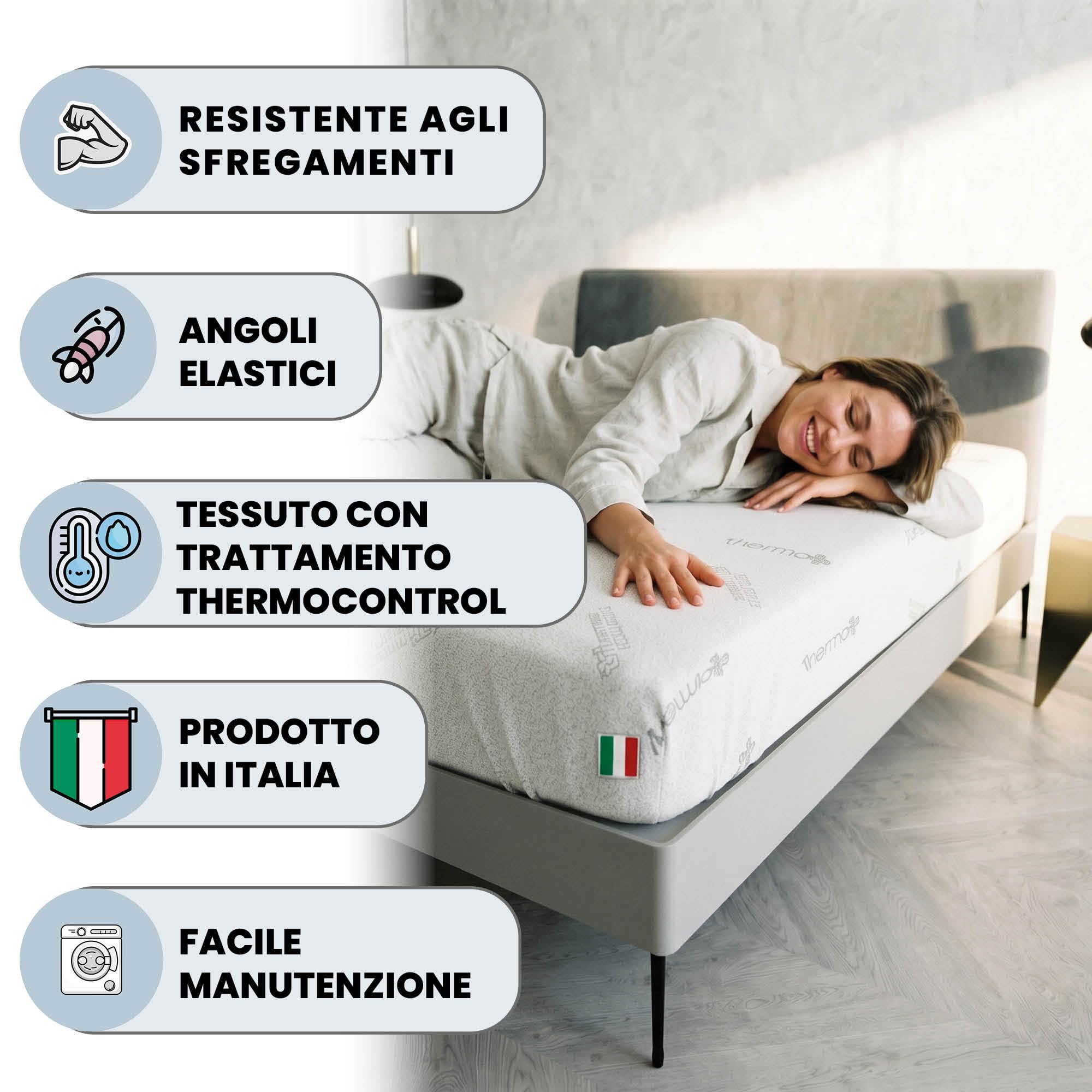 MB HOME ITALY Mattress Cover, Thermocontrol, White, Small Double 120x200 cm