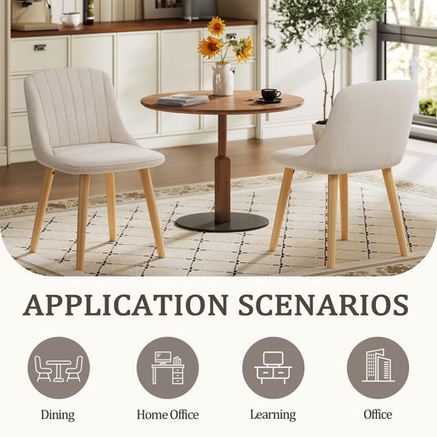 Goeurvant Dining Chairs Set of 4 Polyester Chairs for Living Room with Wood Legs Upholstered Kitchen Chair, Beige