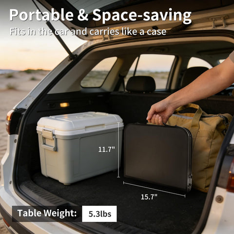 Bingyouth 2ft Small Folding Table 60x40cm, 26/55cm Adjustable Height Portable Camping Table