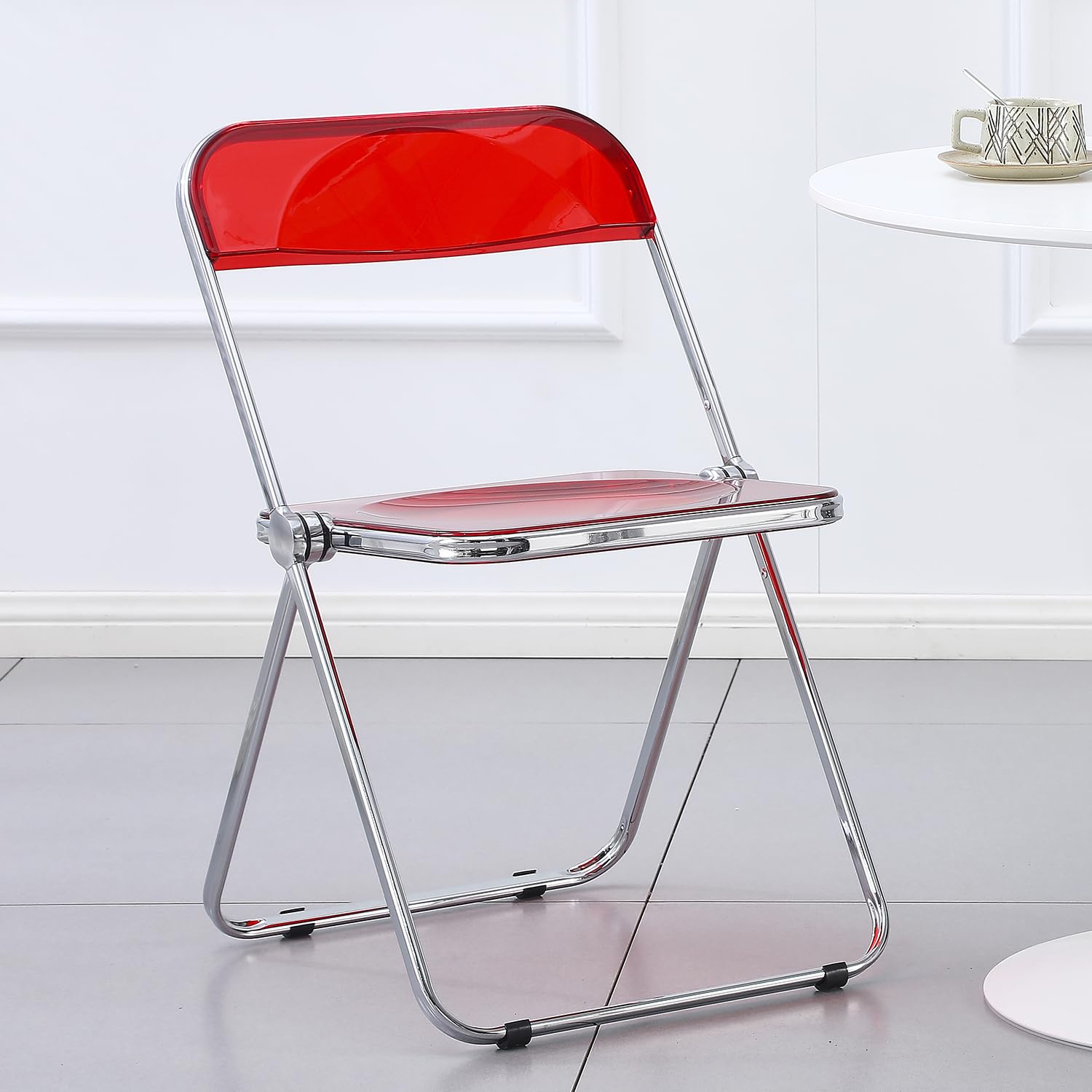 KAIHAOWIN Luxury Modern Acrylic Folding Chair Transparent Chairs-Ghost Stackable Crystal Folding Chair-PC Plastic Living Room Seat-Chrome Frame and