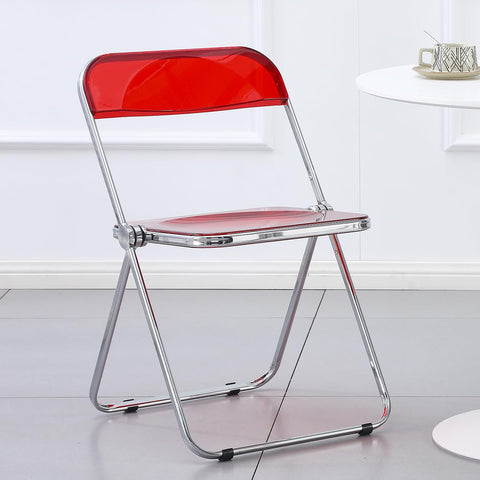 KAIHAOWIN Luxury Modern Acrylic Folding Chair Transparent Chairs-Ghost Stackable Crystal Folding Chair-PC Plastic Living Room Seat-Chrome Frame and