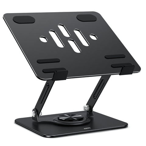 Auvo ALS03 Laptop Stand, Adjustable Computer Stand with 360° Rotating Base, Ergonomic Laptop Riser for Desk, Fits 11-14 inch Laptops, Black