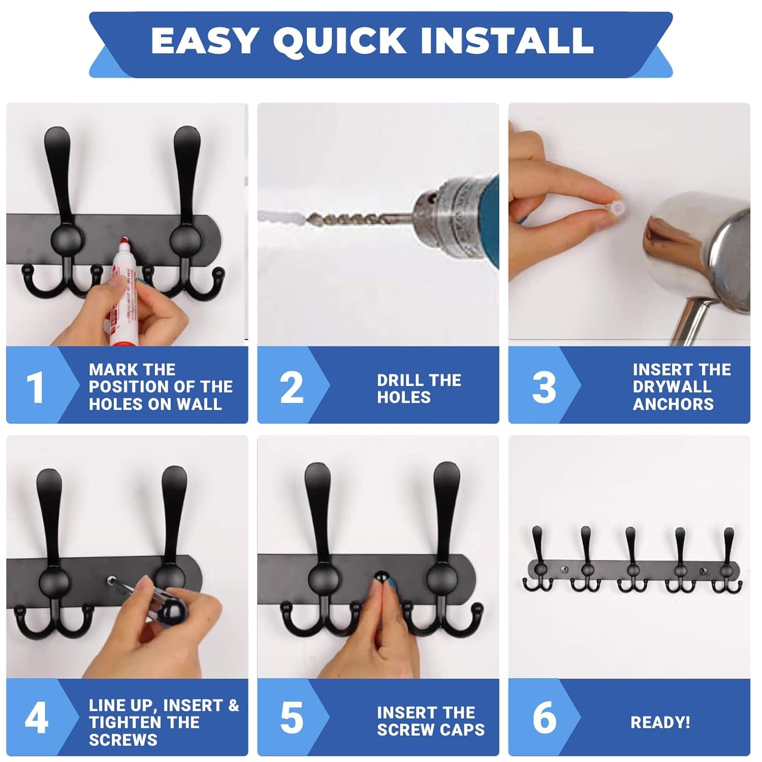 GlazieVault Coat Hooks for Wall - Stainless Steel Coat Racks (2 Pack) - Heavy Duty Coat Hook Wall Mounted