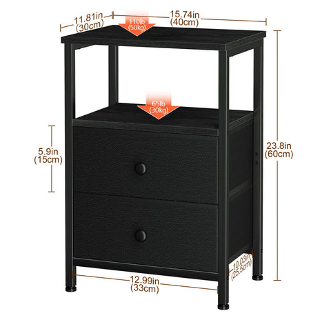 LOAKEKEL Bedside Table, Side Tables Set of 2 with 2 Fabric Drawers