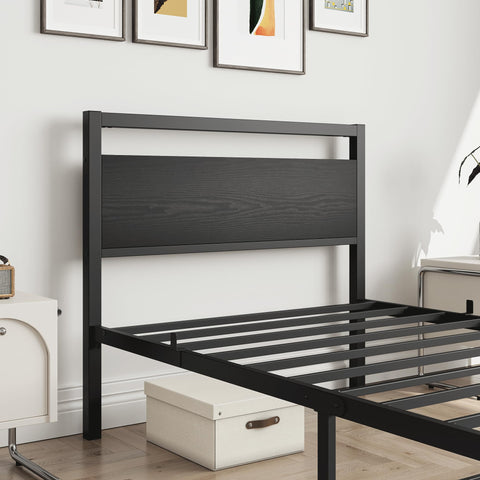 HOJINLINERO Single Bed Frame with Storage Headboard,90x190cm,Black
