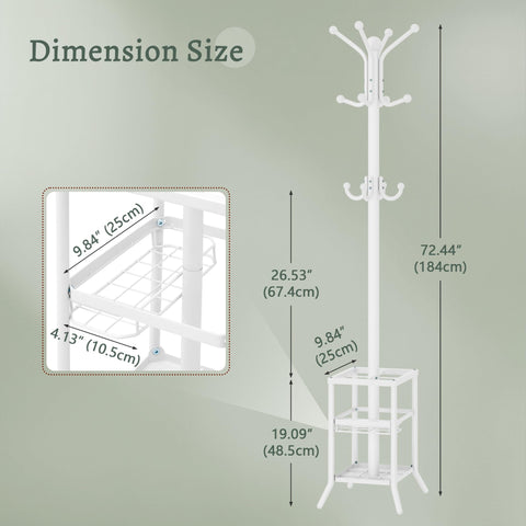 FAVOOSTY Coat Stand Coat Rack with 12 Hooks, Free standing Clothes Clothing Rack with Umbrella Holder, Hats