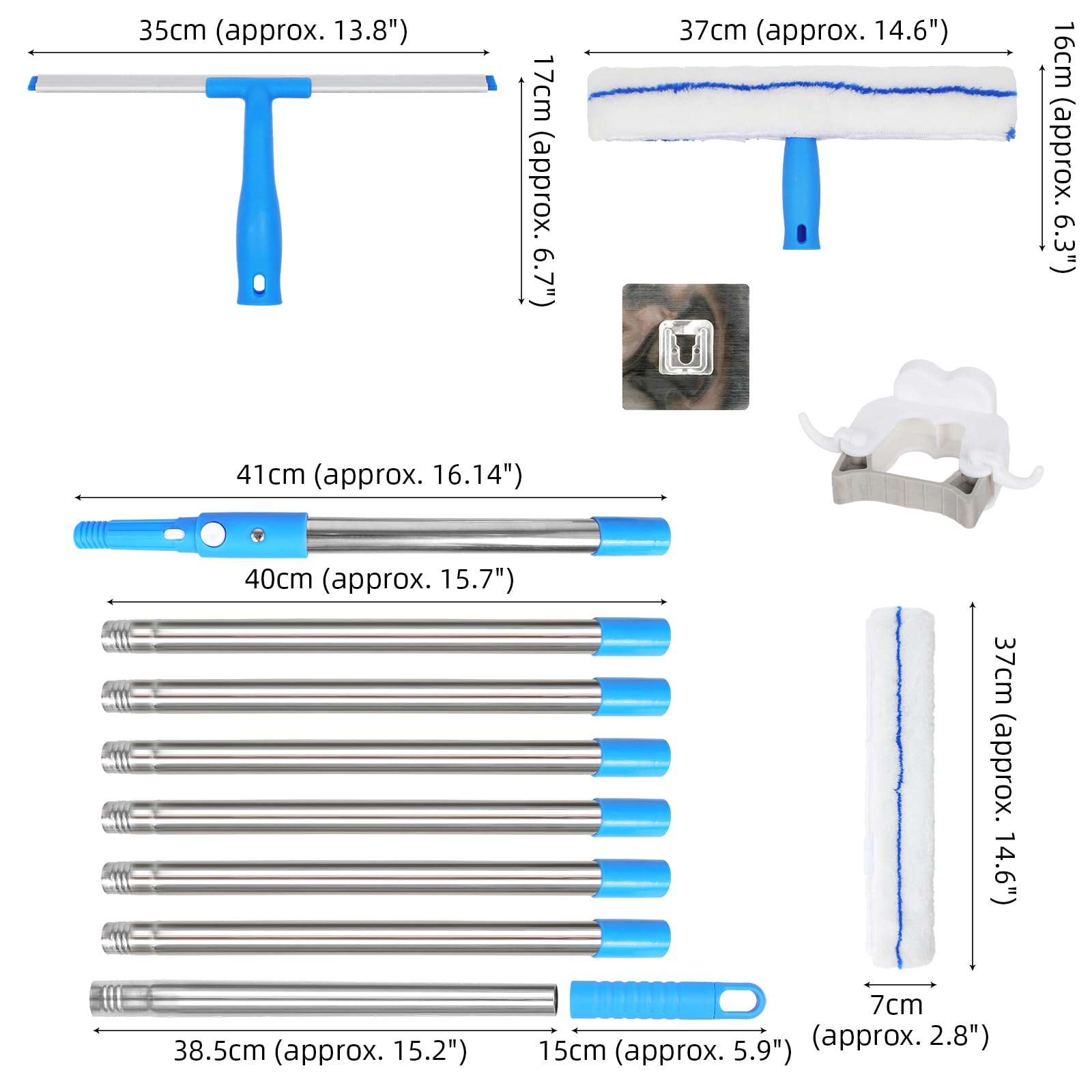 Window Cleaning Equipment with 3m Extension Pole, Squeegee Scrubber Tool