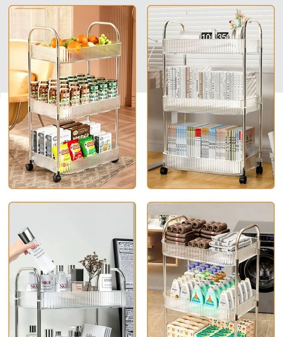 Multibao 2/3/4 Tier Storage Trolley on Wheels - Acrylic Shelf Cart for Bathroom, Spa, Salon Beauty (3 Tier 40 * 28.5 * 69.7cm)