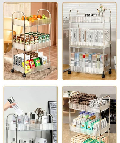 Multibao 2/3/4 Tier Storage Trolley on Wheels - Acrylic Shelf Cart for Bathroom, Spa, Salon Beauty (3 Tier 40 * 28.5 * 69.7cm)