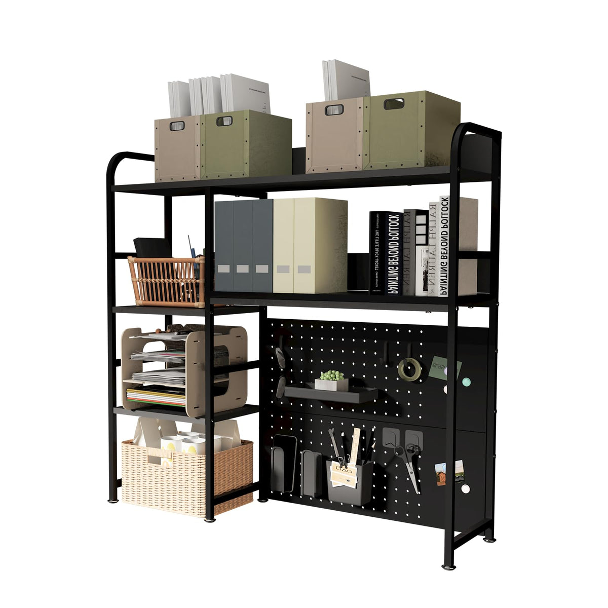 Boltmol 2-Tier Desk Shelf with storage rack,Black 95CM, Desktop Organizer With Pegboard, Countertop Storage Bookcase For Home, Office Or Dorm