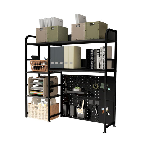 Boltmol 2-Tier Desk Shelf with storage rack,Black 95CM, Desktop Organizer With Pegboard, Countertop Storage Bookcase For Home, Office Or Dorm
