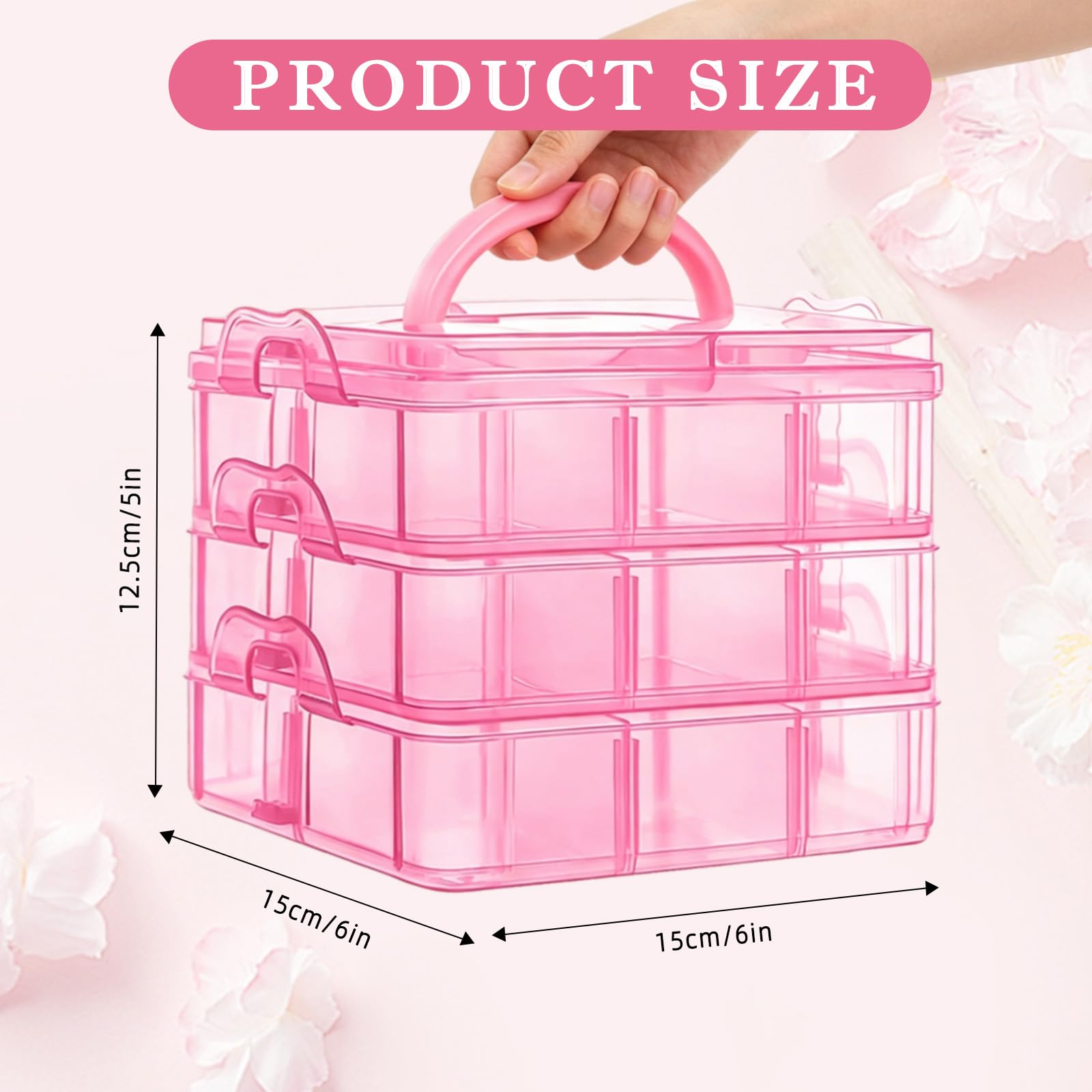 CYZBL 3-Tier Craft Storage Box, 18-Compartment Adjustable Organizer, Red