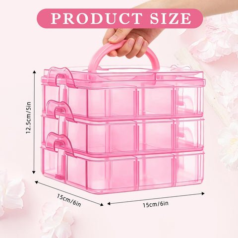 CYZBL 3-Tier Craft Storage Box, 18-Compartment Adjustable Organizer, Red
