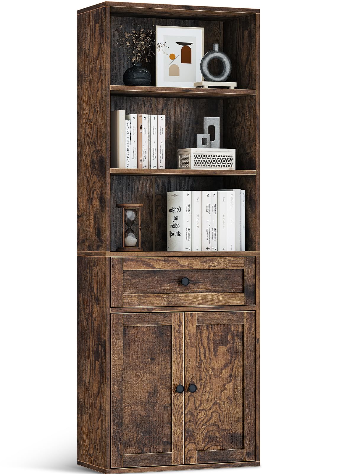 Coleshome 5-Tier Bookcase With Doors and Drawer, 48 x 24 x 164.2 cm, Brown