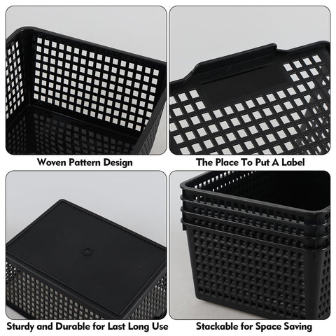 Zopnny 6 Pack Plastic Desktop Storage Basket, Large Organized Basket, Black