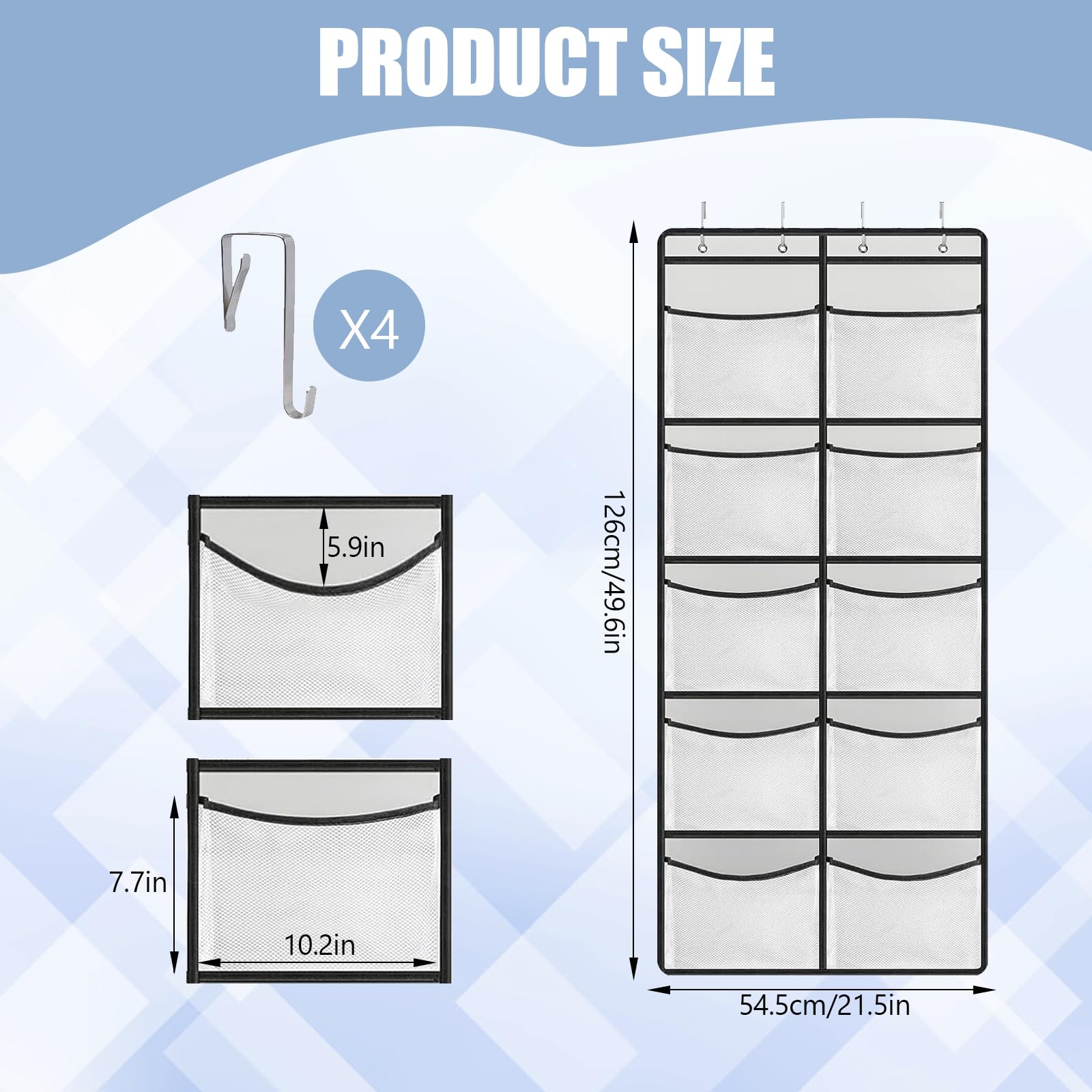 Hocklliy Hanging Storage Organiser,Hanging Organiser with 10 Pockets for Closet,Over the Door Storage Pockets,for Wardrobe Bedroom Toys Clothes Shoe