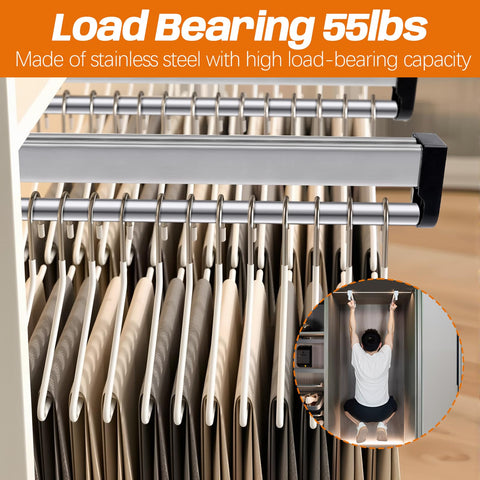 Pull Out Clothes Rail, Stainless Steel Extendable Wardrobe Rail Hanger Rack