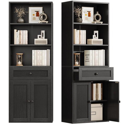 Coleshome 5-Tier Bookcase With Doors and Drawer, 48 x 24 x 164.2 cm, Black