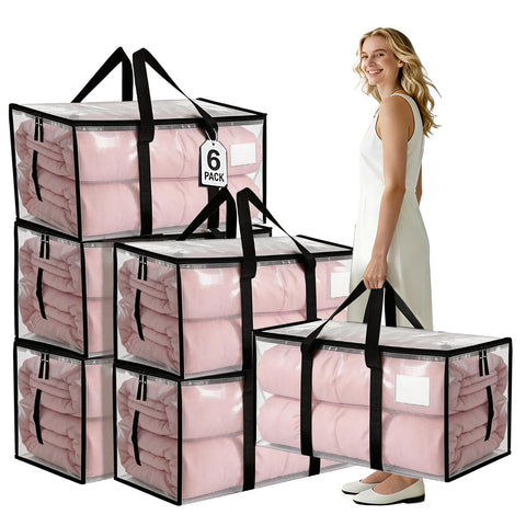 Large Moving Boxes and Storage Bags - 6 Pack 92L Heavy Duty Extra Large Moving Bags with Reinforced Bottom, Dual Zips & Clear Window for Decoration