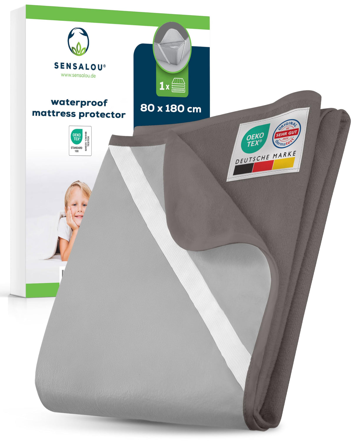 Sensalou Waterproof Mattress Protector 80 x 180 cm Grey – Mattress Cover for Single Bed