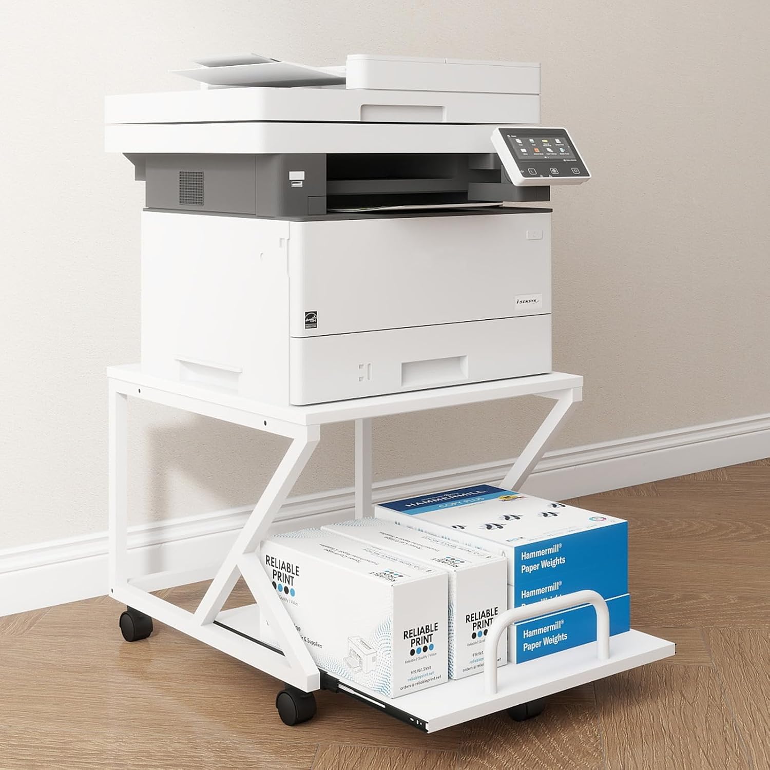 PUNCIA 50x50cm 2-Tier Printer Stand with Pull Out Shelf White