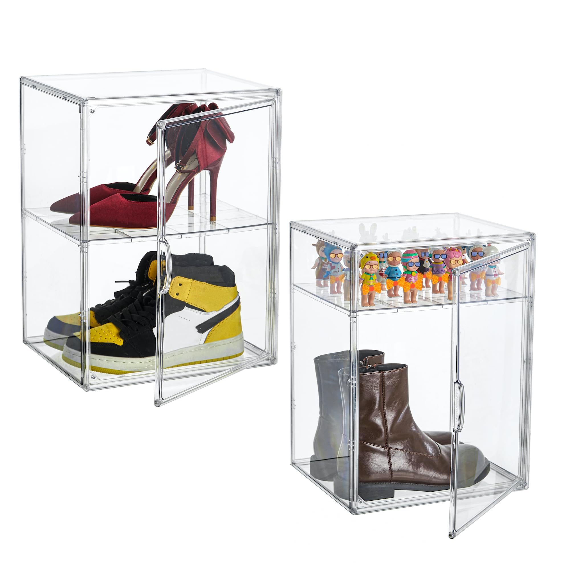 Attelite XX-Large Shoe Storage Boxes, Boot & Shoe Box Organizers with an Adjustable Divider, set of 2, Shoe Boxes Clear Plastic Stackable with Lids
