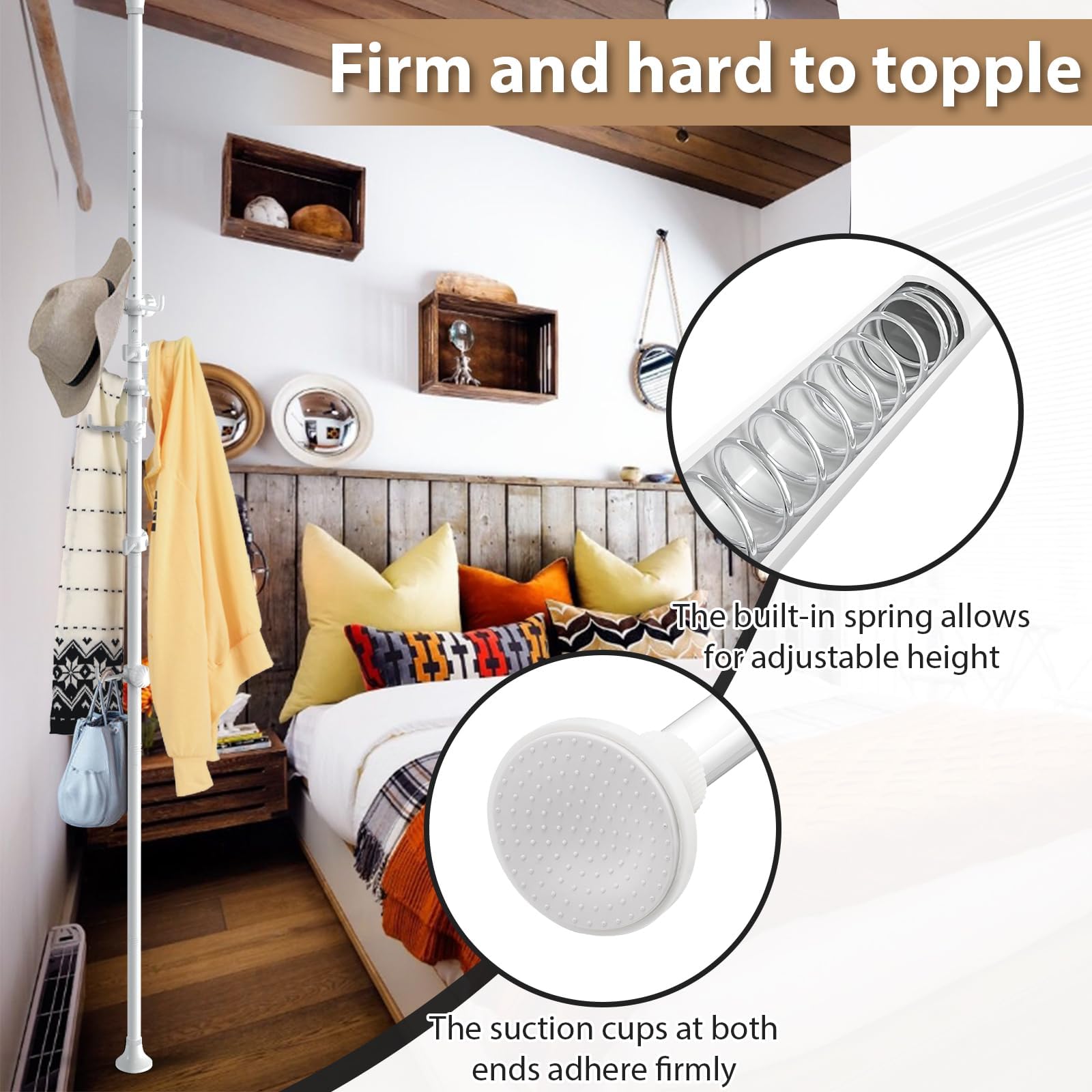 DAKEPOLE Freestanding Coat Rack, Adjustable Tension Pole 140-310cm with 12 Hooks for Coats, Jackets, Hats | No Drill Hanging Storage for Hallway
