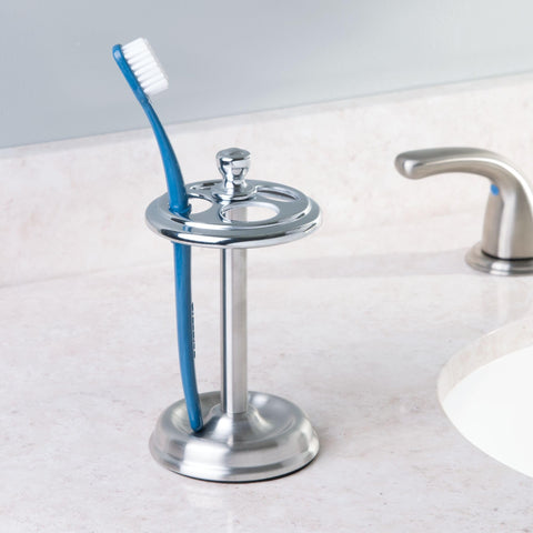 iDesign York Metal Toothbrush Holder/Stand for Cosmetic and Makeup Storage, Made of Stainless Steel, Split Finish,3.25” x 3.25” x 5.75”