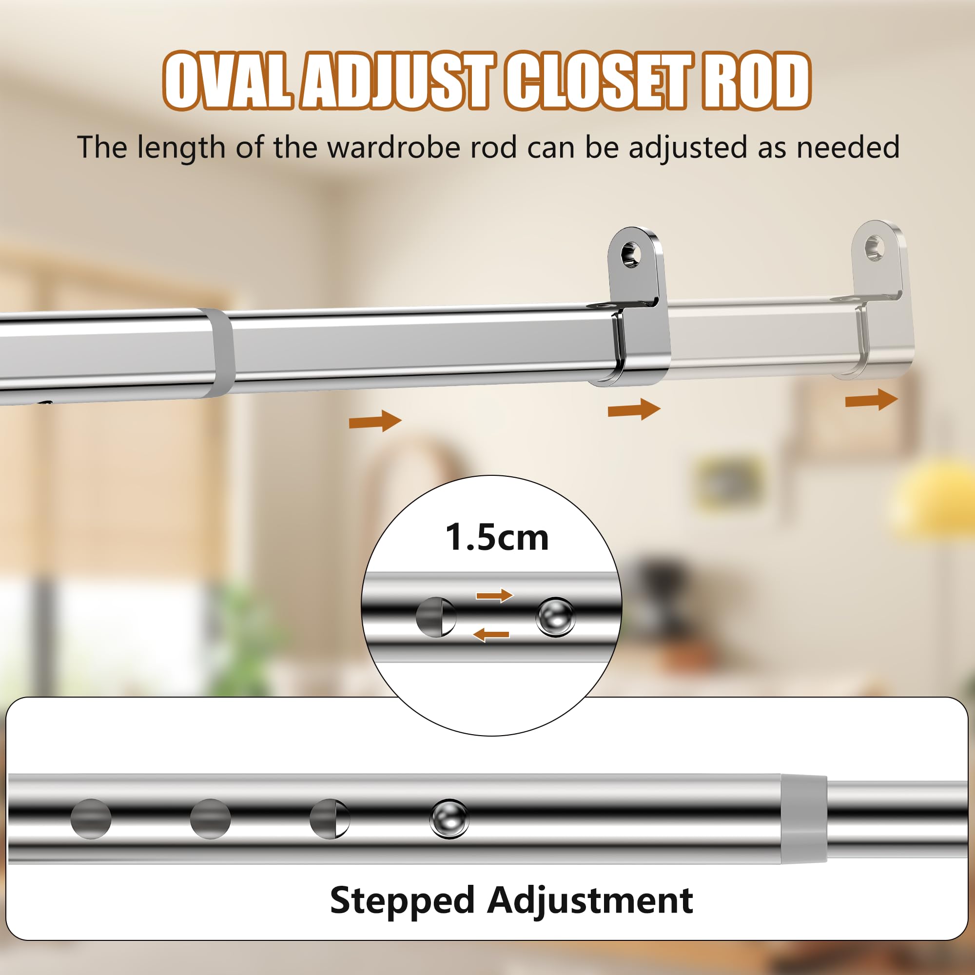 Poskena Silver Wardrobe Rail Heavy Duty,43-101cm Metal Clothes Rail