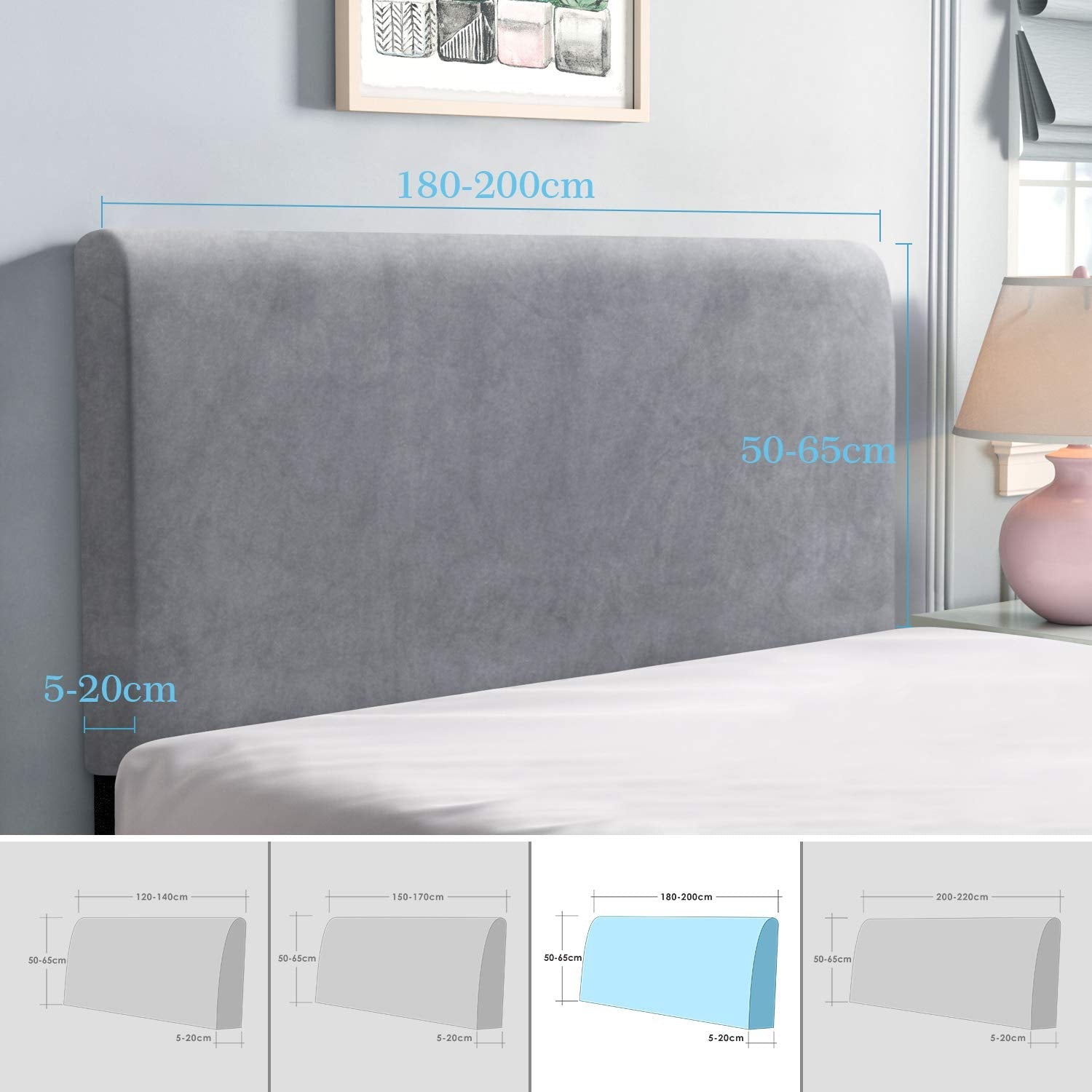 TAOCOCO Bed Headboard Cover, Elastic Headboard protection cover, all-inclusive design solid color elastic protection, Light Grey 180-200 cm