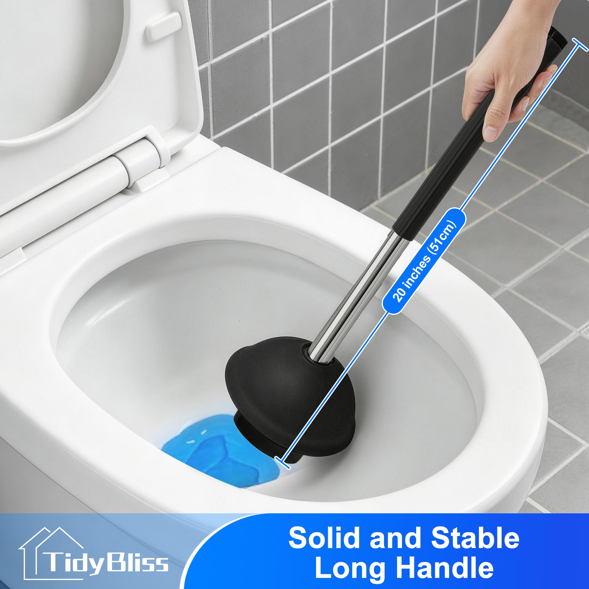 TidyBliss Toilet Brush and Plunger Combo Set with Holder and Hidden Tweezers, Heavy Duty Bathroom Bowl Scrubber Cleaning Kit for Bathtub Wash Basin