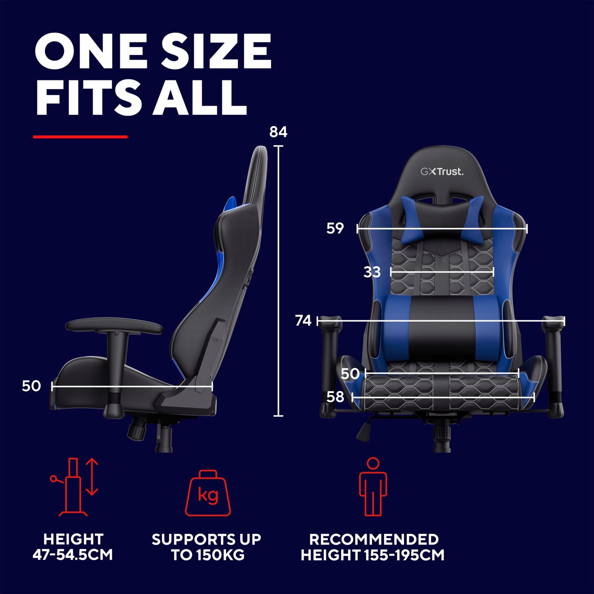 Trust Gaming GXT 708B Resto Gaming Chair, PC Desk Chair, Full 360° Rotatable Seating, Strong and Robust Metal Base Frame, Chair for Computer