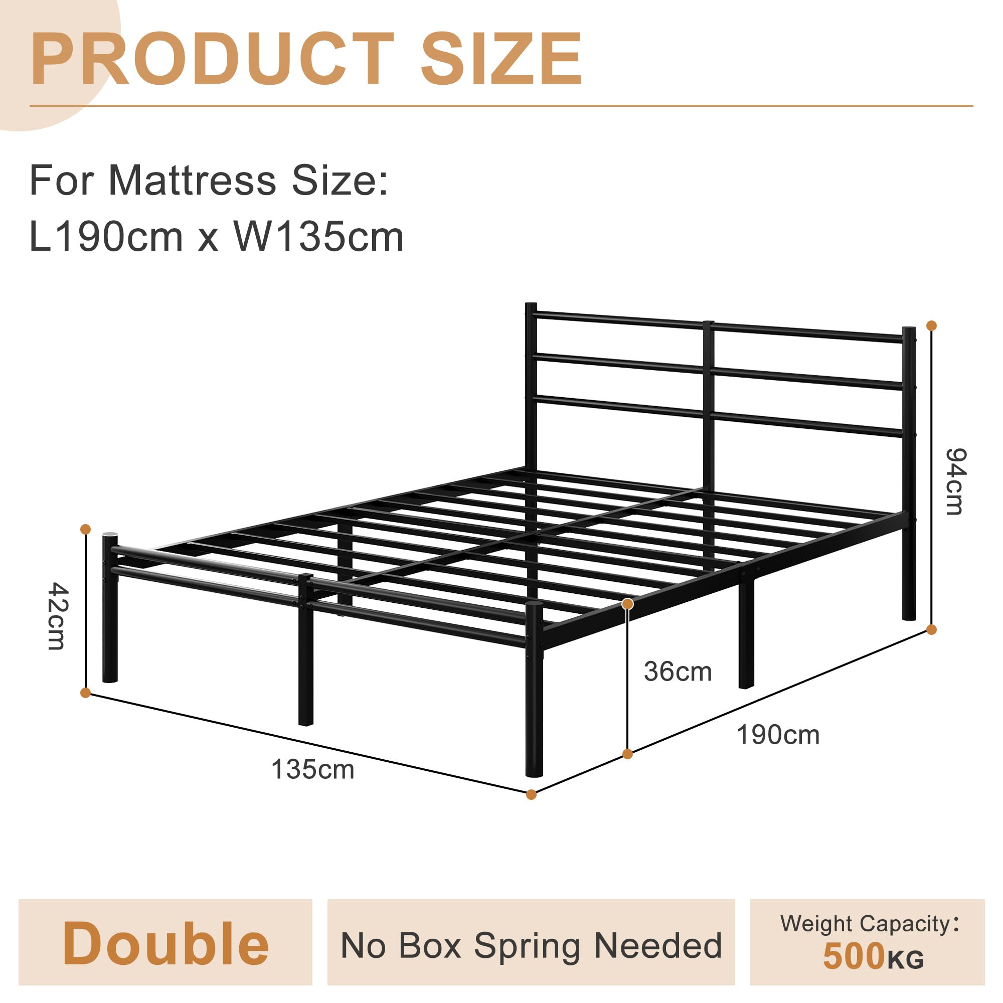 Yicensen Double Bed Frame with Headboard and Footboard