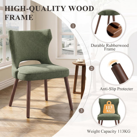 MALOL Upholstered Dining Chairs Set of 4, Dining Room Chairs with Hollow Backrest, High Back Kitchen Chairs with Solid Wood Legs, Thick Seat Cushion