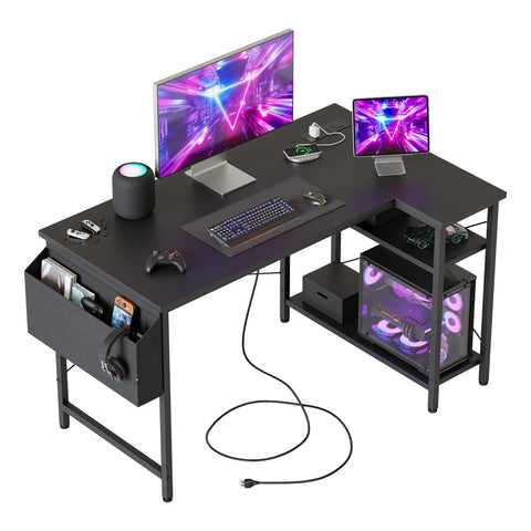 Mericonia Reversible Corner Desk, w. Power Outlets, 100x70cm, Black