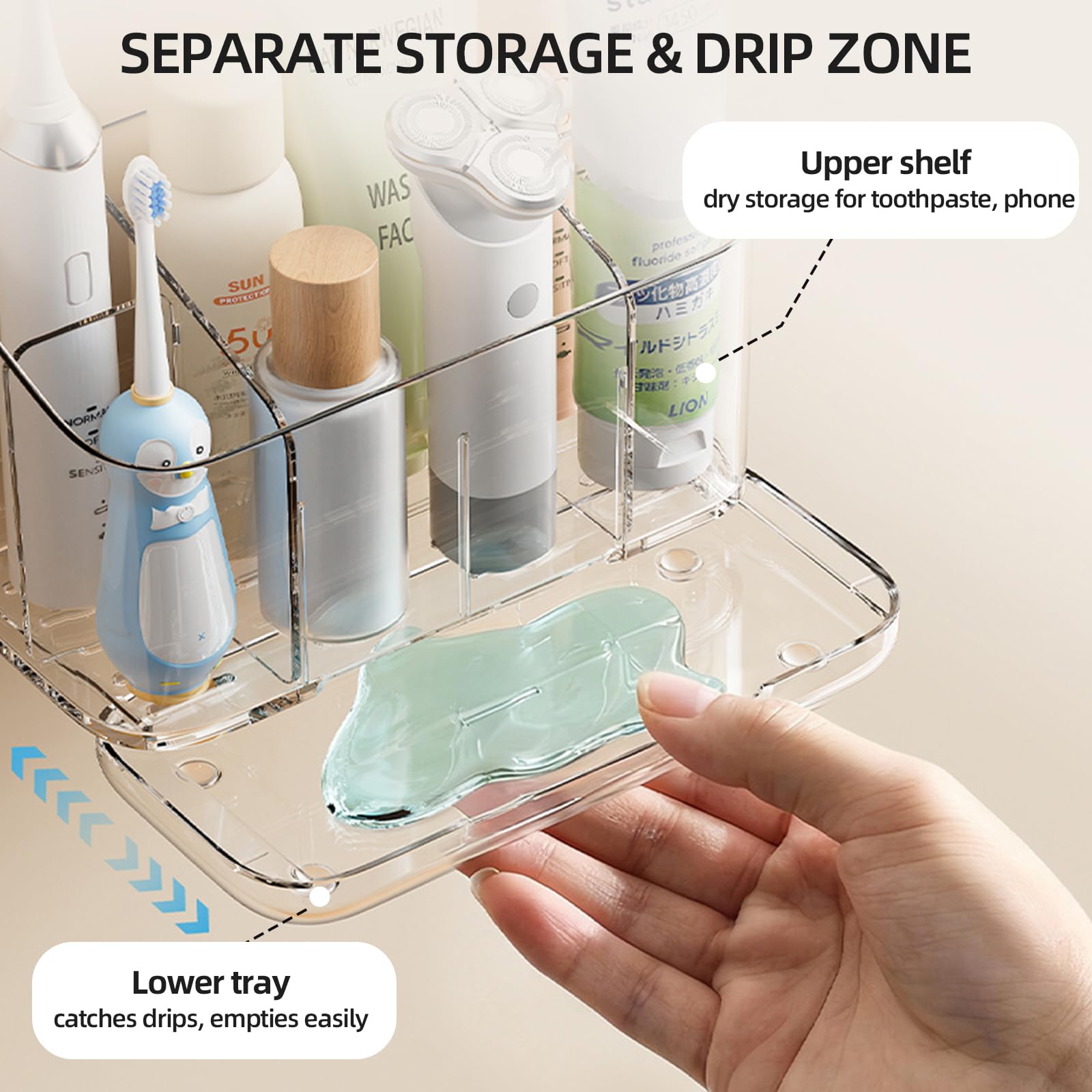 2Pcs 2-Slot Electric Toothbrush Holder Wall & Counter, No-Drill