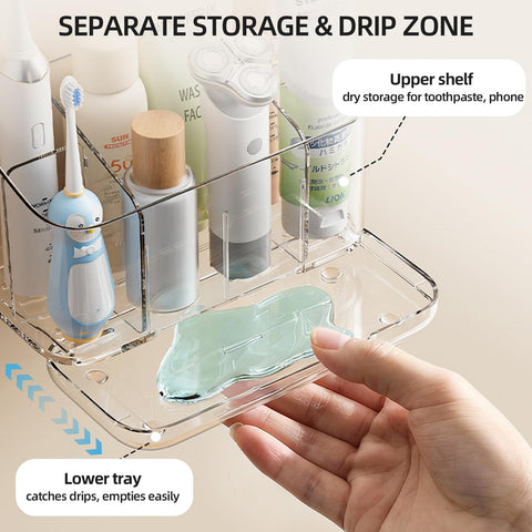 2Pcs 2-Slot Electric Toothbrush Holder Wall & Counter, No-Drill
