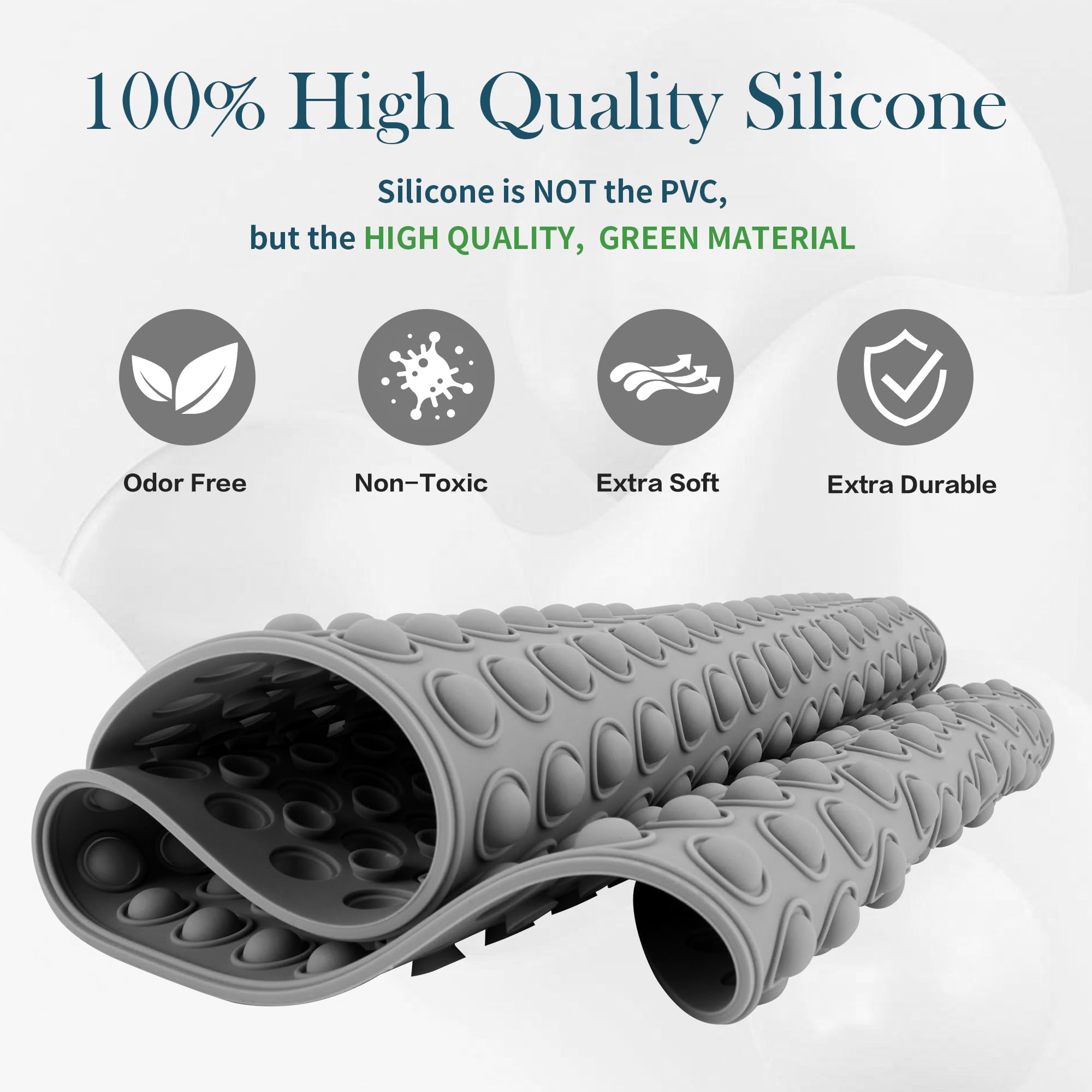 Silicone Bathtub & Shower Mat Non Slip, Bubble Massage Anti Slip Shower Floor Mat with 27 x 15 Inches for Easy Storage