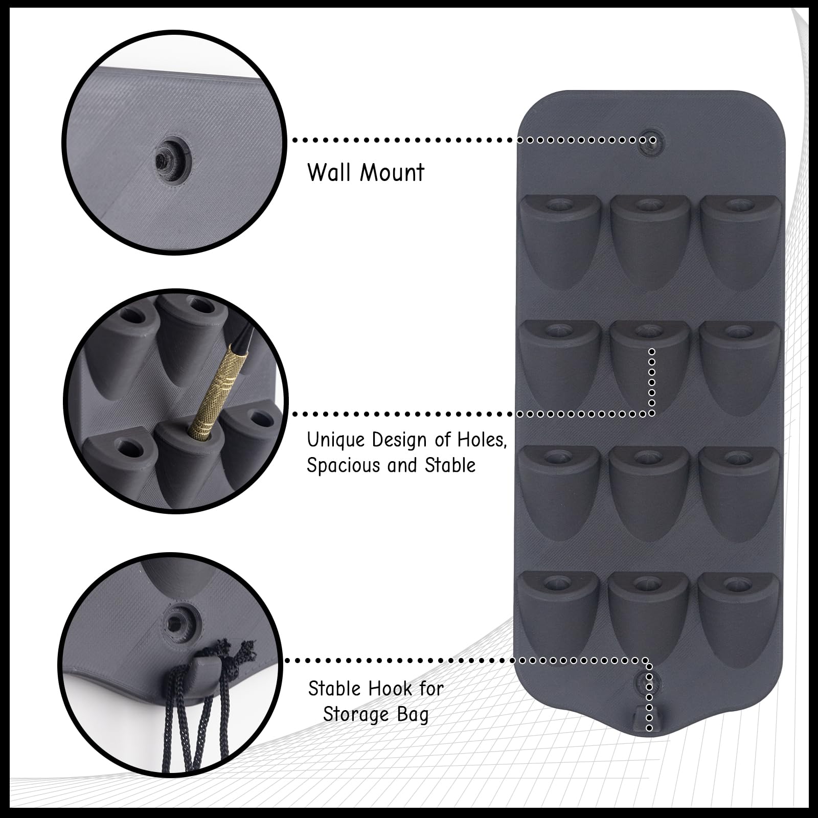 Extguds Dart Holder Wall Mount,Dart Display Rack,Dart Stand Displays 12 Steel/Soft Tip Darts,with Storage Bag,Screws, expansion tube,Screwdriver