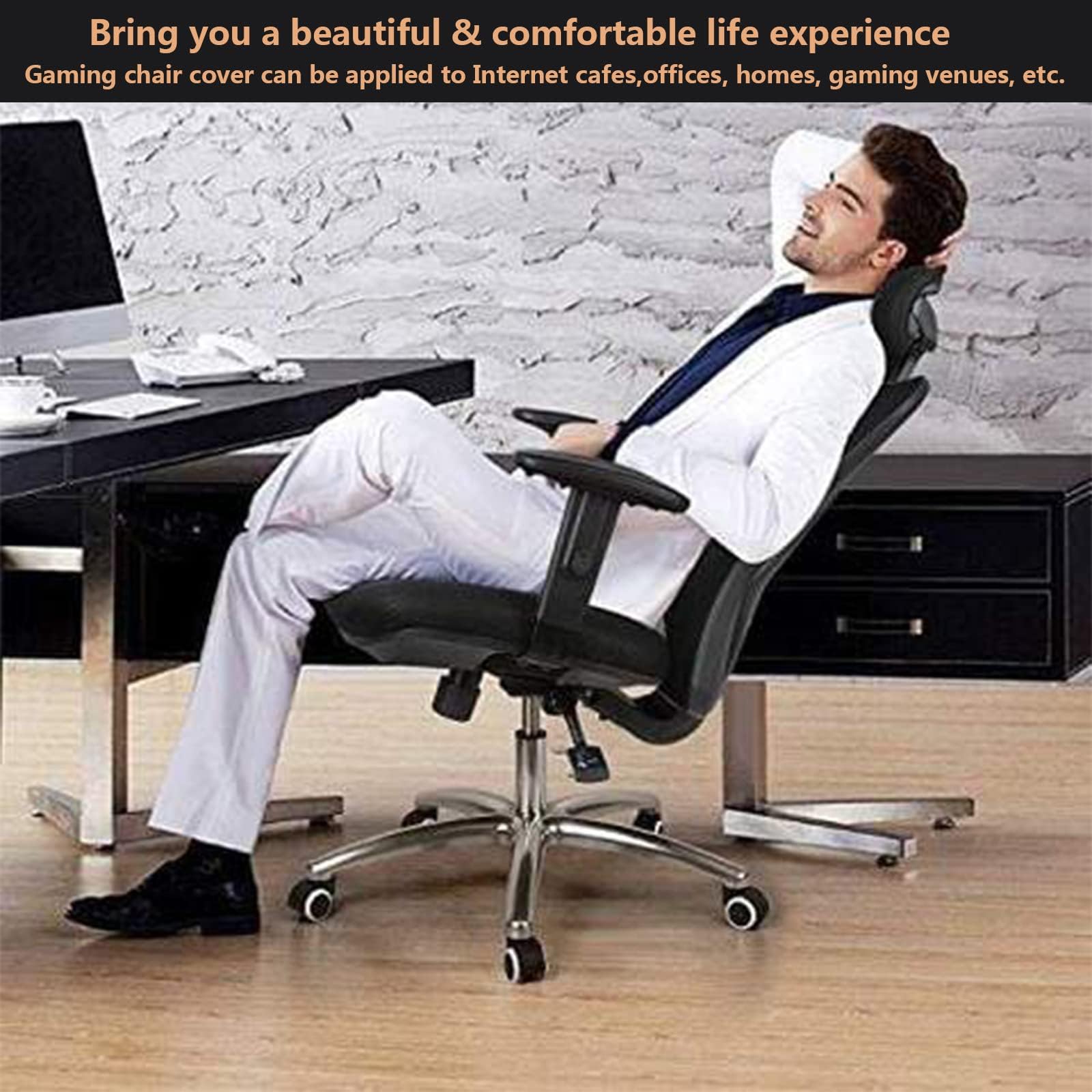 MiseYu Gaming Chair Cover, 4pc Set (Armrest & Back & Seat Covers), Stretchable, Black, Modern Style, Gaming & Office Chair Cover