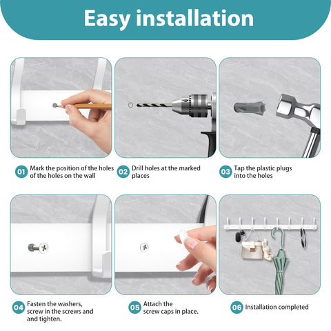 MEIJO Coat Hooks Wall Mounted Stainless Steel, White Coat Rack Wall Mounted with 8 Hooks Heavy Duty Coat Hooks for Door, Bathroom, Bedroom, Kitchen