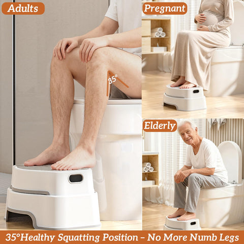 Coxyzoxy 2-in-1 Toilet Stool Squat Adult and Kids Step Stool, Anti-slip Double Toilet Step for Bathroom