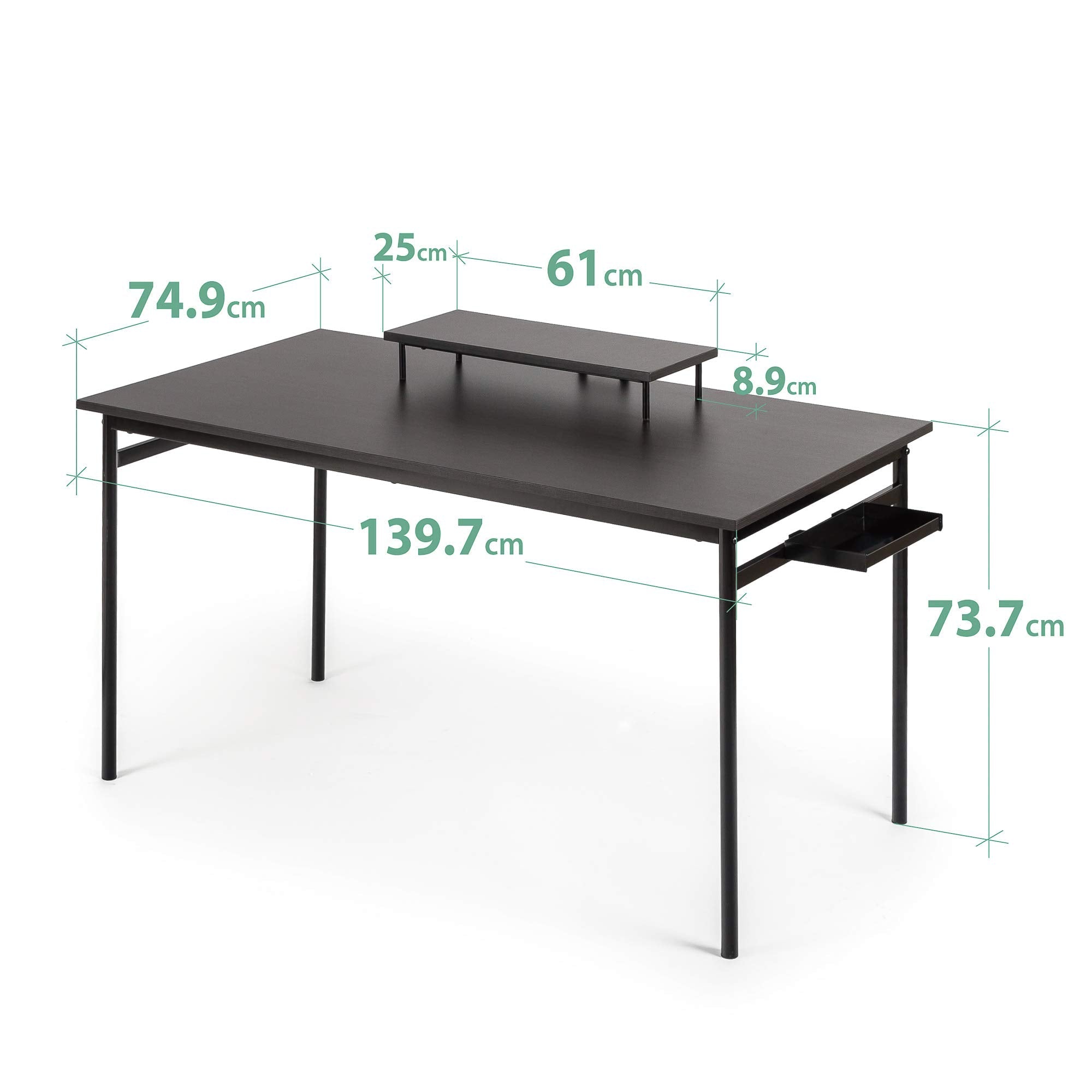ZINUS Tresa 140 x 75 cm Black Metal Desk with Storage and Monitor Stand | Workstation with Espresso Finish | Computer Desk | Easy Assembly