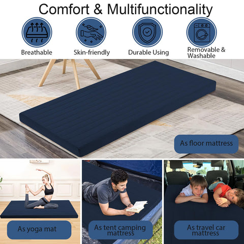 MeMoreCool Roll Up Floor Mattress Small Single 190x75cm, Navy Blue