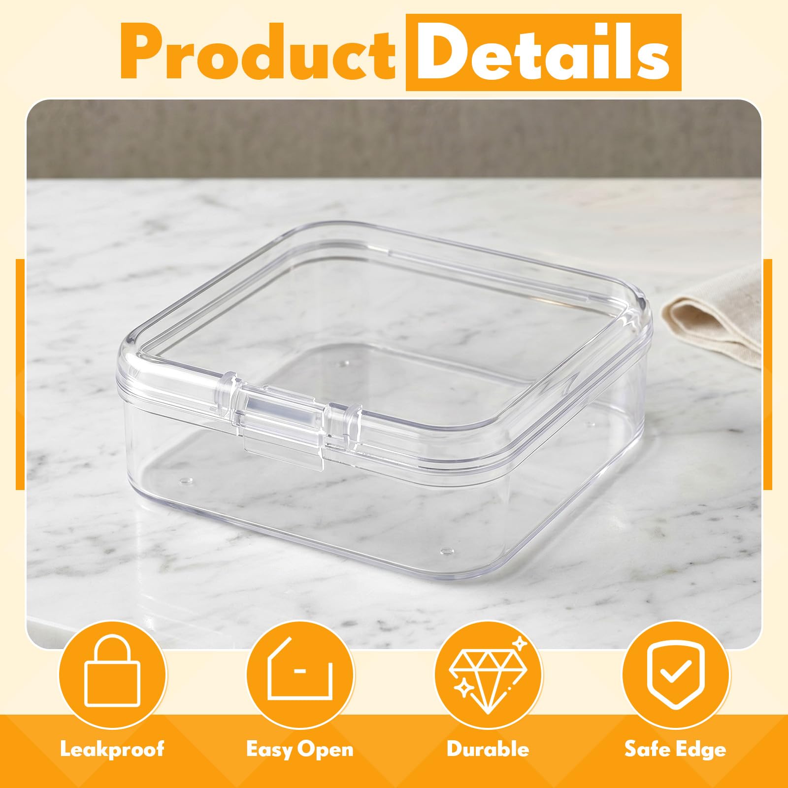 Jetec 6 Pieces Small Clear Plastic Storage Box,2.1 X 2.1 X 0.8 Inch
