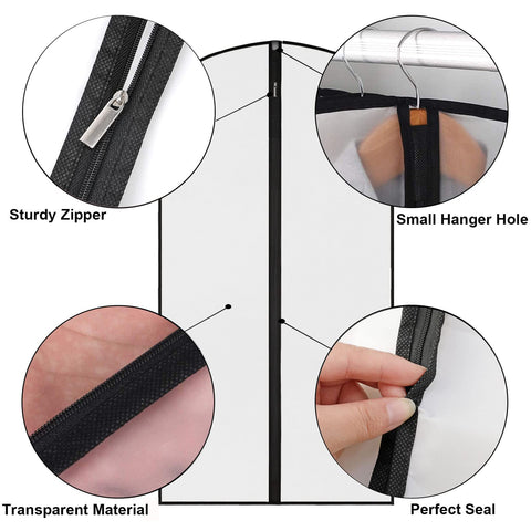 6Pack Breathable Clothes Covers with Zip, 60 x 120cm Hanging Garment Covers Bags, Moth-Proof Storage Bag for Men Suit, Dress Bag Covers