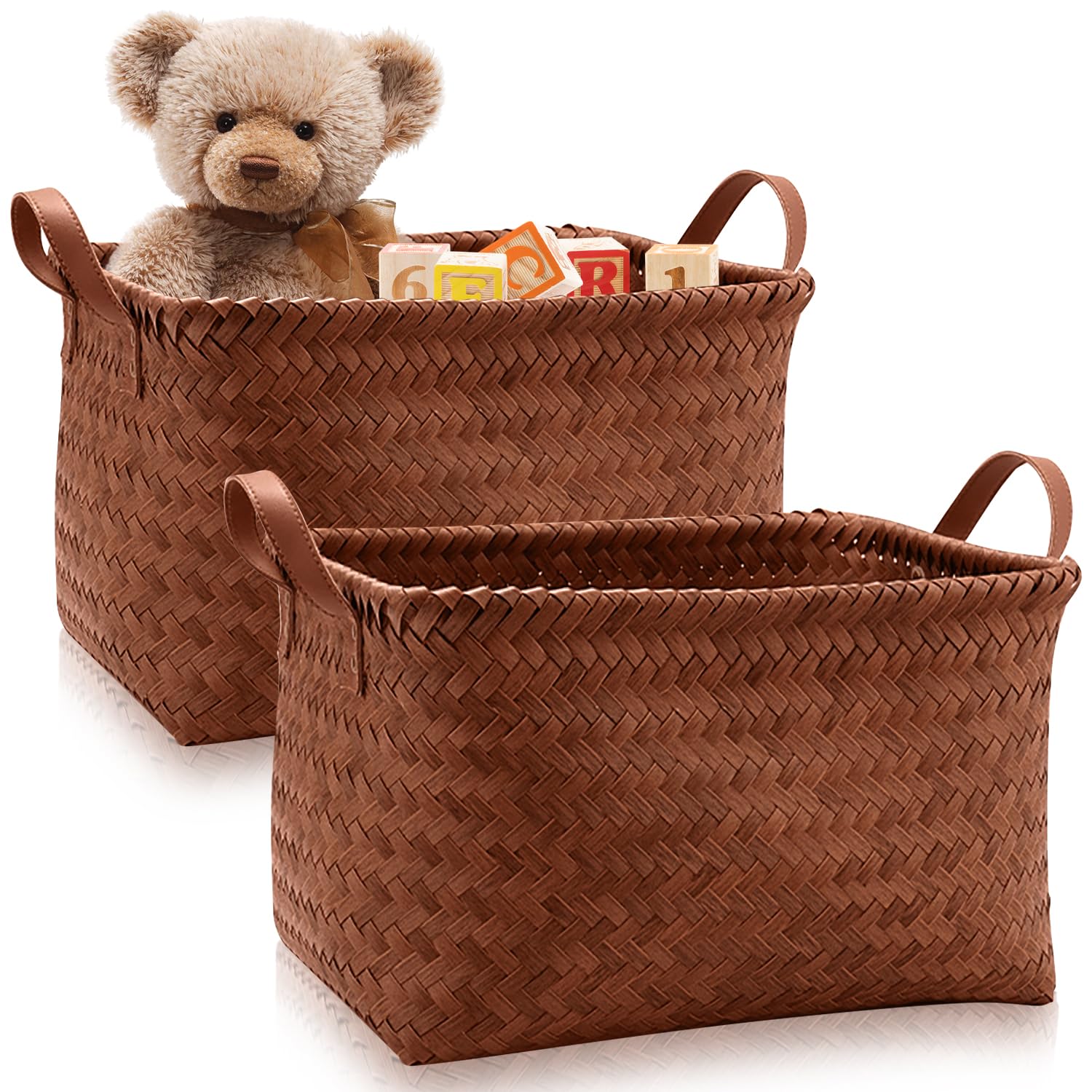 Duscdesp 2 Pcs Storage Baskets,Large Wicker Storage Basket for Shelves Woven Basket with Handle Seagrass Storage Baskets Storage Box Organizer for