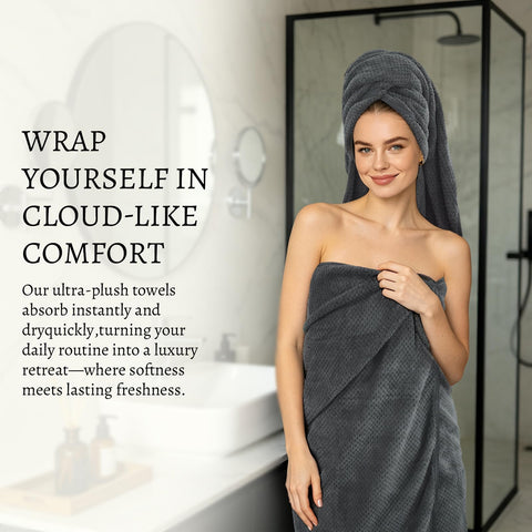 VIVOTE Microfibre Bath Towels Set Soft Bath Sheet 70x140cm Grey 2 Pieces